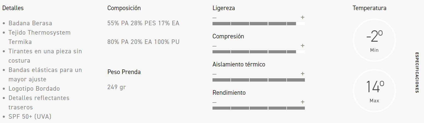 especificaciones culote  largo mujer etxeondo olaia